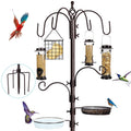 6-Hook Bird Feeding Station Kit, Wild Bird Feeder Stand Pole, Multi-Feeder Kit Stand with 4 Feeders, Bird Bath and Mesh Tray, 94 Inch