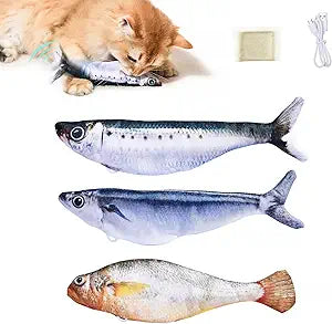 Petgravity Bite-Sized Realistic Flopping Fish Cat Toys, 3 Pack, Interactive Cat Toys for All Breeds, Tap-Activated 3 Flapping Mode