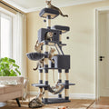 Feandrea Cat Tree, 81.1-Inch Large Cat Tower, Multi-Level Plush Condo with 13 Scratching Posts, 2 Perches, 2 Caves, Basket, Hammock, Pompoms, Smoky