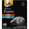 Sheba Premium Puree Cat Treats Lickable Roasted Chicken Flavor, Smoked Salmon Flavor, and Seared Tuna Flavor, 0.49 oz. Tubes, 48 Count