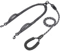 Double Dog Leash with Two Extra Traffic Handles, 360 Swivel No Tangle Dual Dog Walking Leash, Comfortable Shock Absorbing Reflective Bungee for Two
