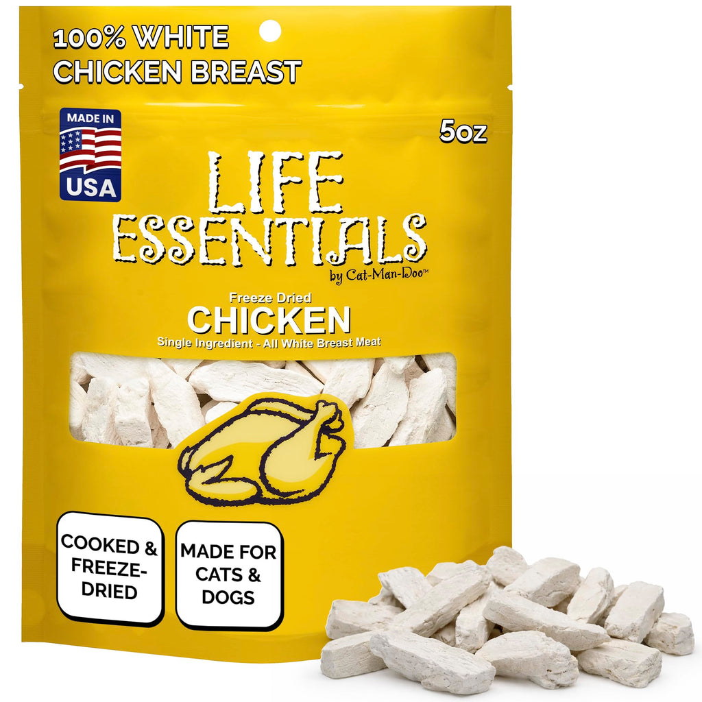 Life Essentials by Cat-Man-Doo | Chicken - 5oz. Bag | Freeze Dried Chicken Cat & Dog Treats | Healthy, Single Ingredient, Training Treats, High