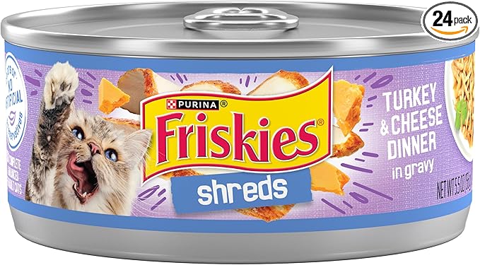 Purina Friskies Shreds Turkey and Cheese Dinner in Gravy High Protein Wet Cat Food - (Pack of 24) 5.5 oz. Cans