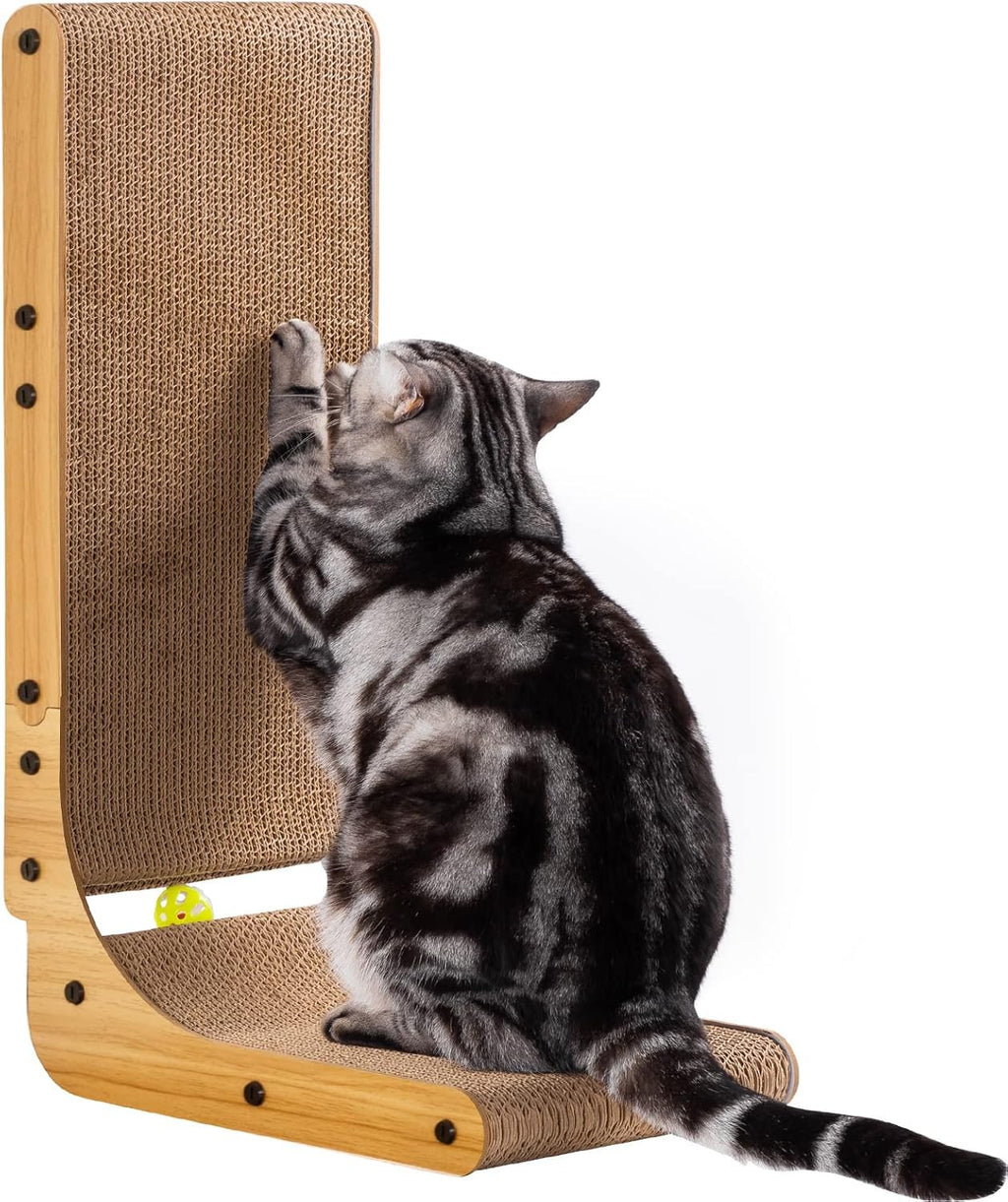 Poils bebe L Shape Cat Scratcher, 26.8 Inch Cat Scratchers for Indoor Cats, Protecting Furniture Cat Scratch Pad, Cardboard Cat Scratching with Ball