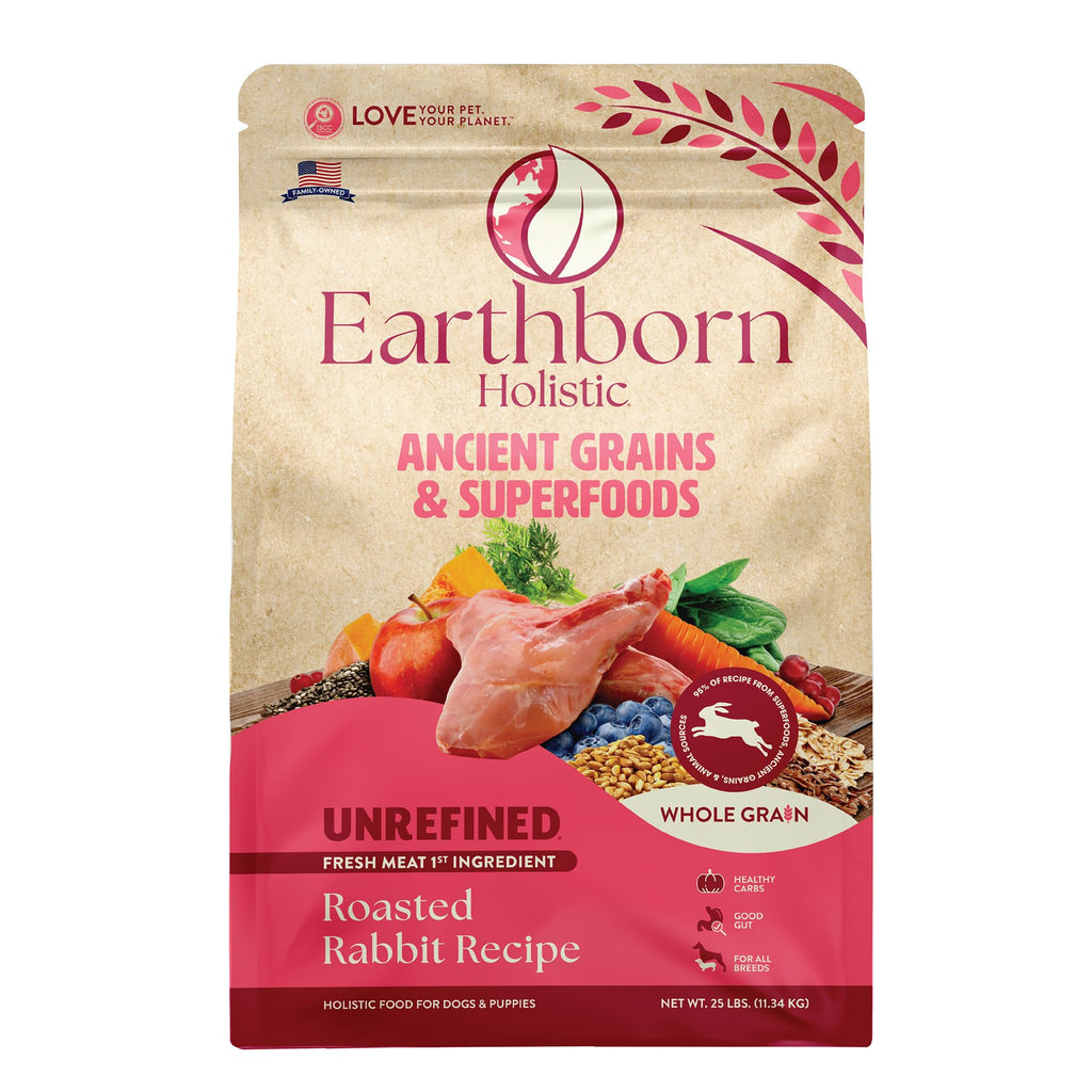 Earthborn Holistic Unrefined Roasted Rabbit Dry Dog Food, Ancient Grains & Superfoods, Pea-Free Recipe, 25 lb Bag