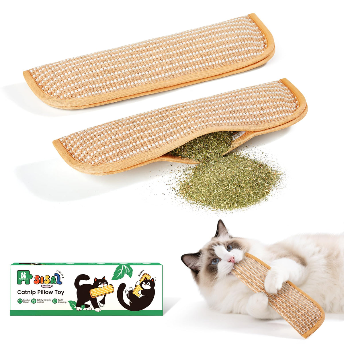 Potaroma Cat Toys Pack of 2 with 6000mg A+ Organic Catnip, Soft Sisal Material Indoor Kitten Scratching and Kicker Toys, Drives Bored Cats Crazy with