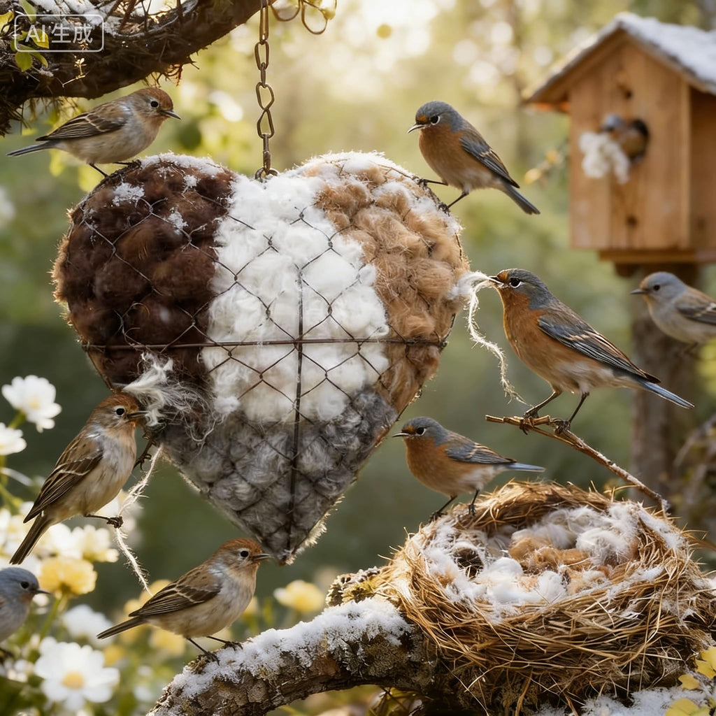 2026 new Handmade Alpaca Fiber Bird nest Heart, Bird nest Material Frame, Winter Wild Bird Tree House, Hummingbird nest Box Outdoor Garden Art Bird