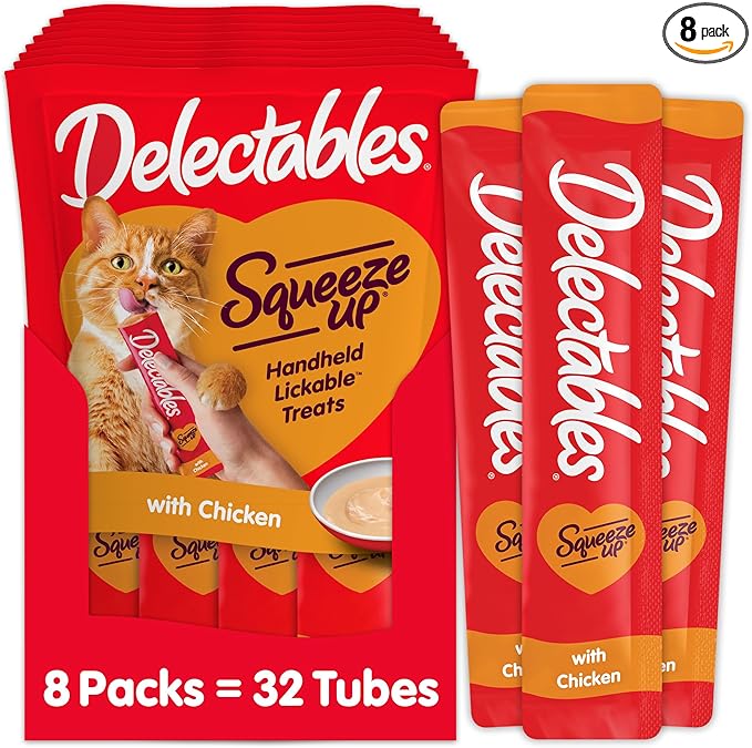 Delectables Squeeze Up Creamy Squeezable Puree, Lickable Wet Cat Treats, Grain Free, No Added Fillers, No By-Products, No Added Preservatives, 0.5