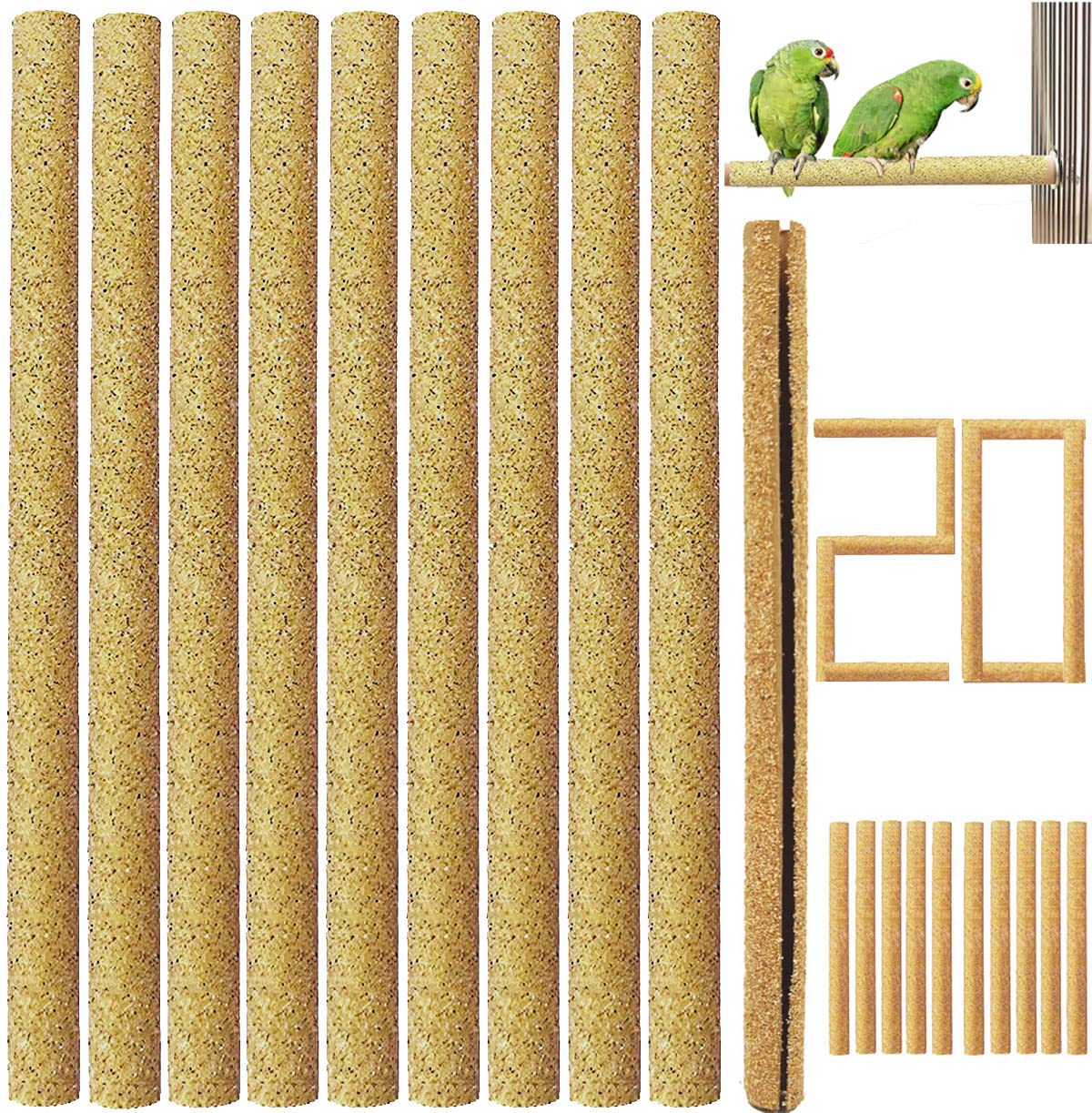 20Pcs Sand Perch Covers for Bird - Bird Perchs Covers 7.5" Long x 3/8" Diameter Bird perches for Parakeets, Lovebirds, Parrotlets, Canaries and Other