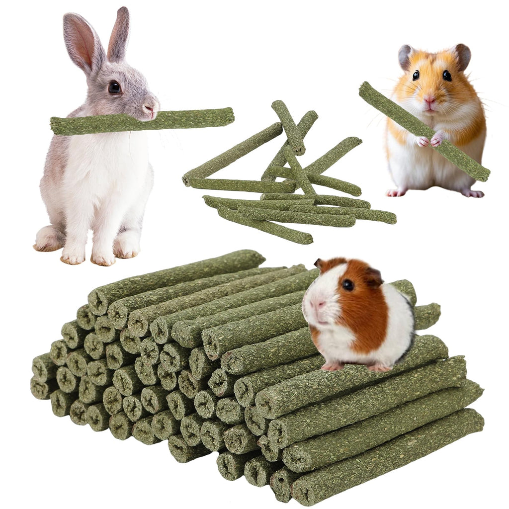 100PCS Timothy Hay Sticks for Rabbits Guinea Pigs Chinchillas Chew Treats, Natural Timothy Grass Molar Teeth Stick Bunny Chew Toys for Rabbits