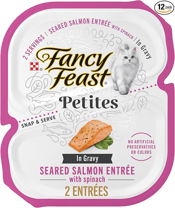Purina Fancy Feast Petites Seared Salmon Entree With Spinach in Gravy Gourmet Wet Cat Food - (Pack of 12) 2.8 oz. Tubs