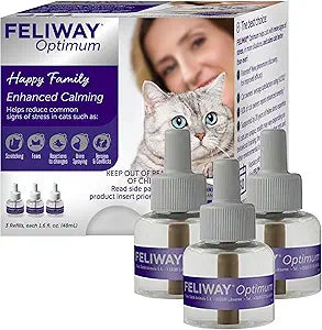 FELIWAY Optimum Cat Calming Diffuser Refill (3 Pack, 90 Day Supply) – Cat Pheromone Diffuser Refill for Advanced Support to Reduce Stress, Spraying