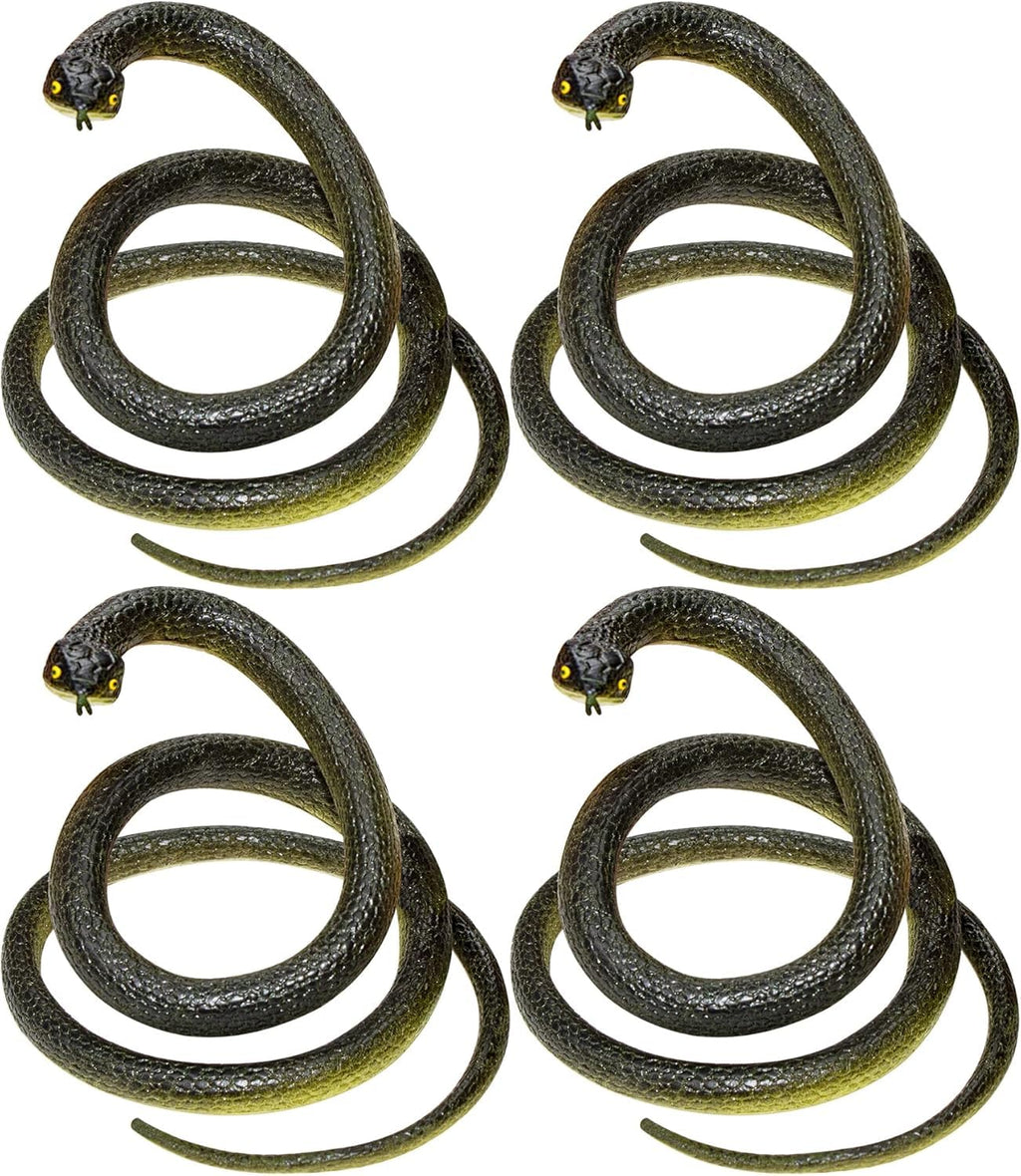 Fake Snake Soft Rubber Snake Toy, 4 Pieces Realistic Plastic Snakes for Garden to Keep Birds Away, Novelty Toys for Playing Jokes Prank Stuff Props