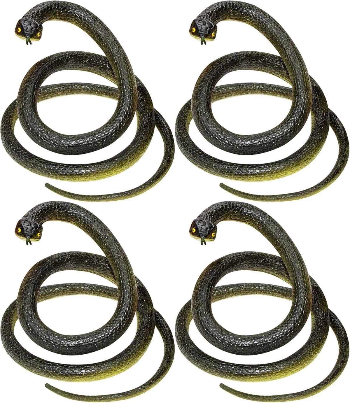 Fake Snake Soft Rubber Snake Toy, 4 Pieces Realistic Plastic Snakes for Garden to Keep Birds Away, Novelty Toys for Playing Jokes Prank Stuff Props