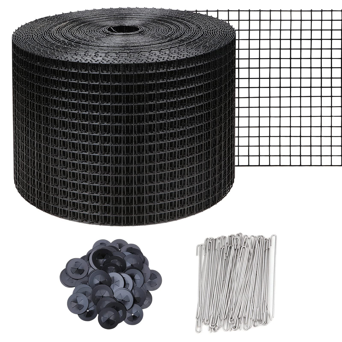 6in X 100ft Solar Panel Bird Guard,Solar Panel roof Protection net 1/2inch Mesh PVC Black Vinyl Coated Galvanized net 70 Fastener ClipsUsed for