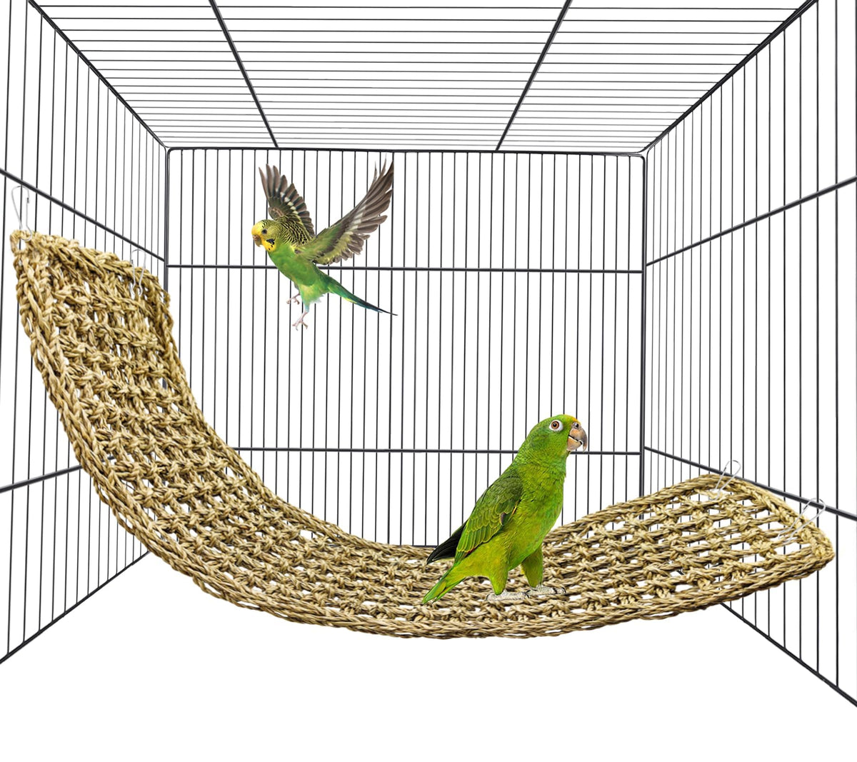 Bird Seagrass Mat 30" × 7" Parrot Natural Grass Woven Net Hammock Parakeet Climbing Rope Ladder Mat Chew Toys Cage Accessories for Pigeon Macaw