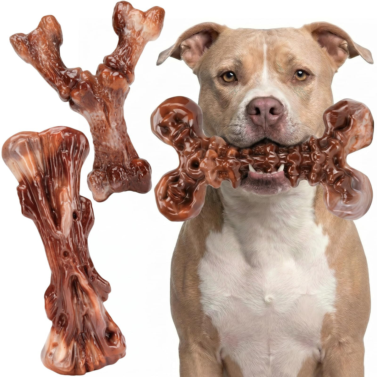 Kseroo 3-Pack Indestructible Dog Chew Toys for Aggressive Chewers: Bacon Flavored Rock-Hard Solid Nylon, Tough Dog Bones for Medium/Large Dogs
