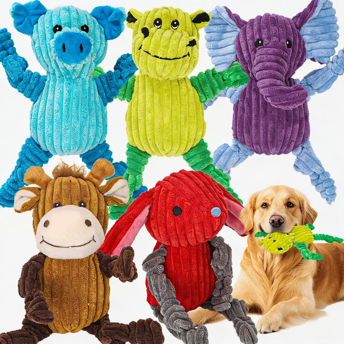 5 Pack Squeaky Dog Toys,Tough Stuffed Plush Dog Toys for Large Medium Small Dogs, Durable Plush Animal Dog Toy Bundle,Puppy Toys to Keep Them Busy