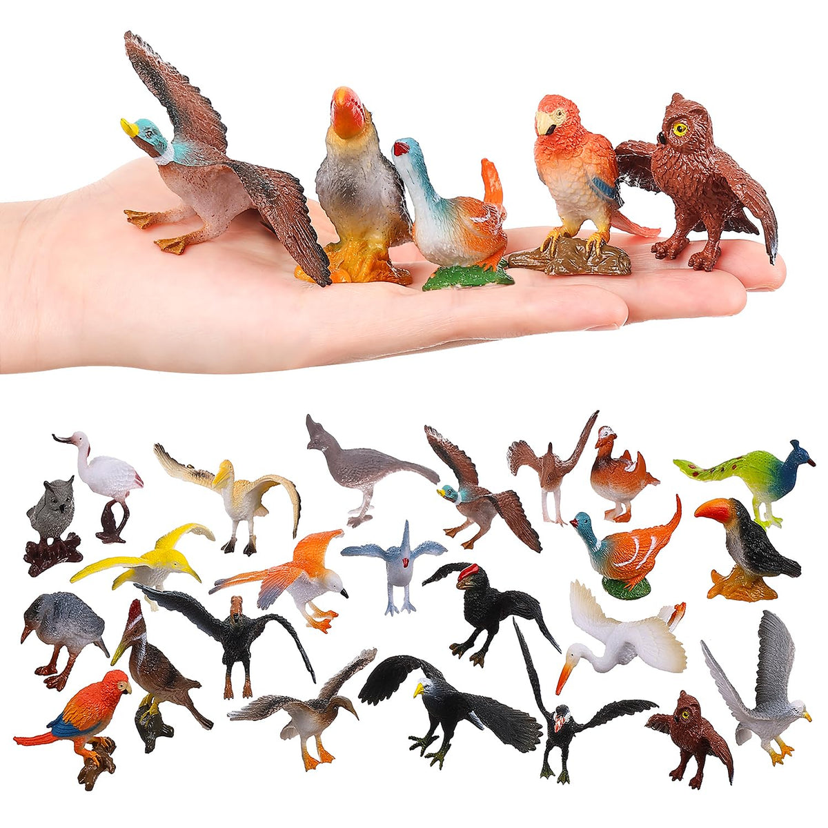Realistic Bird Figurines, 24pcs Eagle, Parrot, Robin, Owl Toys - Fairy Garden Accessories, Educational Learning Dollhouse Birthday Cake Topper Gift