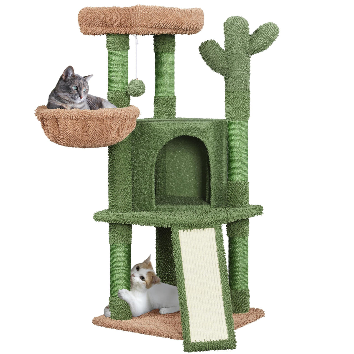 Yaheetech Cactus Cat Tree, 42in Cat Tower for Indoor Cats, Multi Level Kitten Condo Scratching Post, Cat Activity Center Pet Furniture w/Ball, Plush