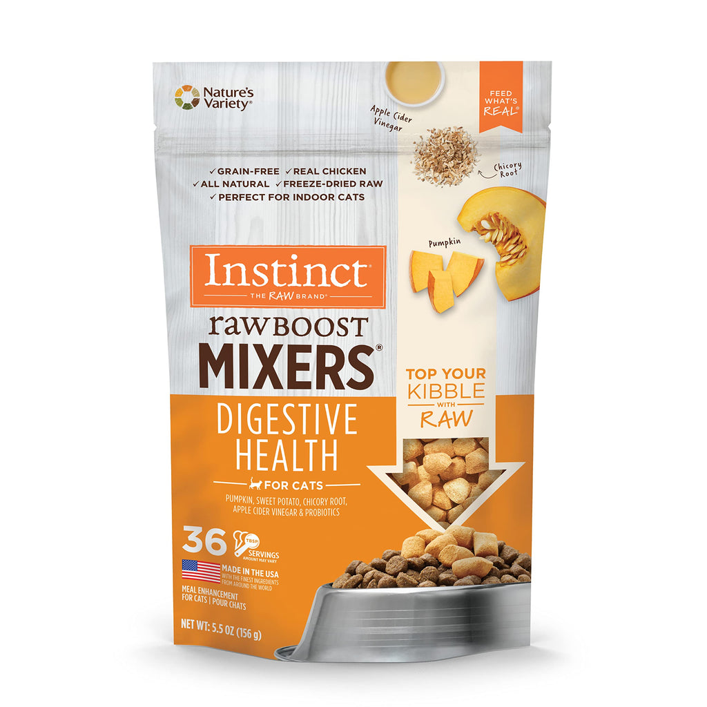 Instinct Raw Boost Mixers, Freeze Dried Cat Food Toppers with Functional Ingredients, Grain Free, Real Chicken - Digestive Health, 5.5 oz Bag