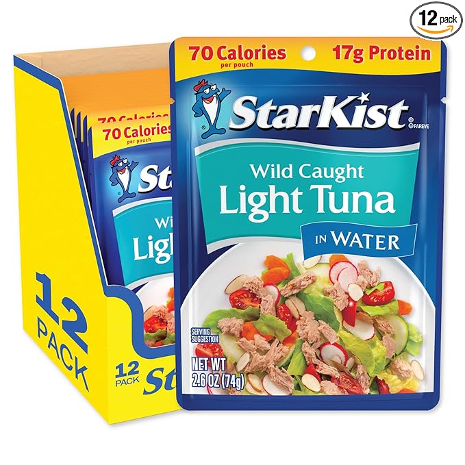 StarKist Light Tuna in Water Pouch (2.6 oz - 12 Pack) Ready to Eat, Wild Caught, High Protein Shelf Stable Seafood, Gluten Free, Soy Free, No