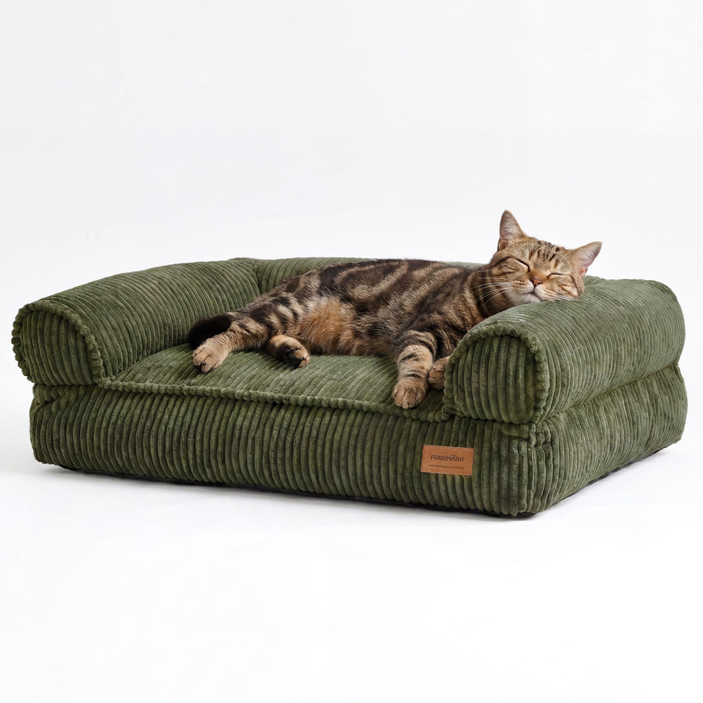 FUKUMARU Dog Couch Bed, Corduroy Cozy Cat Bed for Indoor Cats with Washable Cover, 28in Waterproof Orthopedic Dog Beds Sofa for Small Dogs and Large