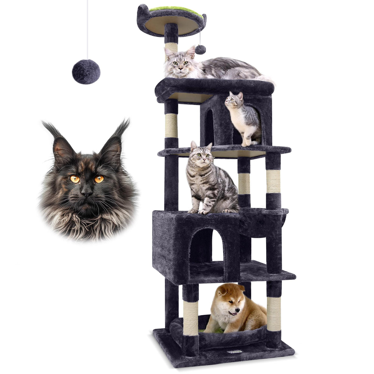 Globlazer Heavy Duty Cat Trees for Large Cats, Sturdy 72in Maine Coon Cat Tree for Large Cats 20 lbs+ Heavy Duty Cat Tower for Adult Biggest Cat with