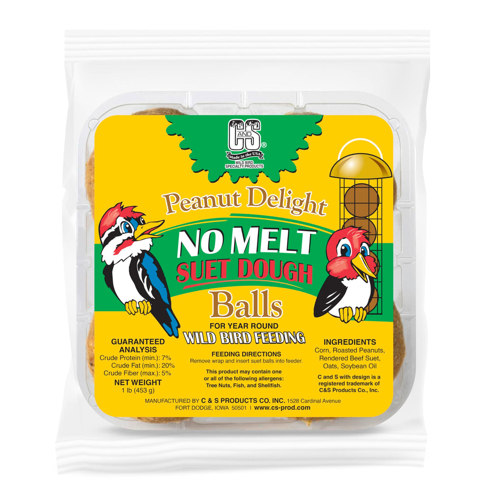 C&S Peanut Delight No Melt Dough Balls for Wild Birds Including Woodpeckers and Blue Jays, Pack of 4