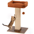 FUKUMARU Cat Scratching Post, Retro-Style Tall Scratch Posts with Perch for Infoor Cats Adults, Large Cat Scratcher Tower with Bed, Natural Sisal