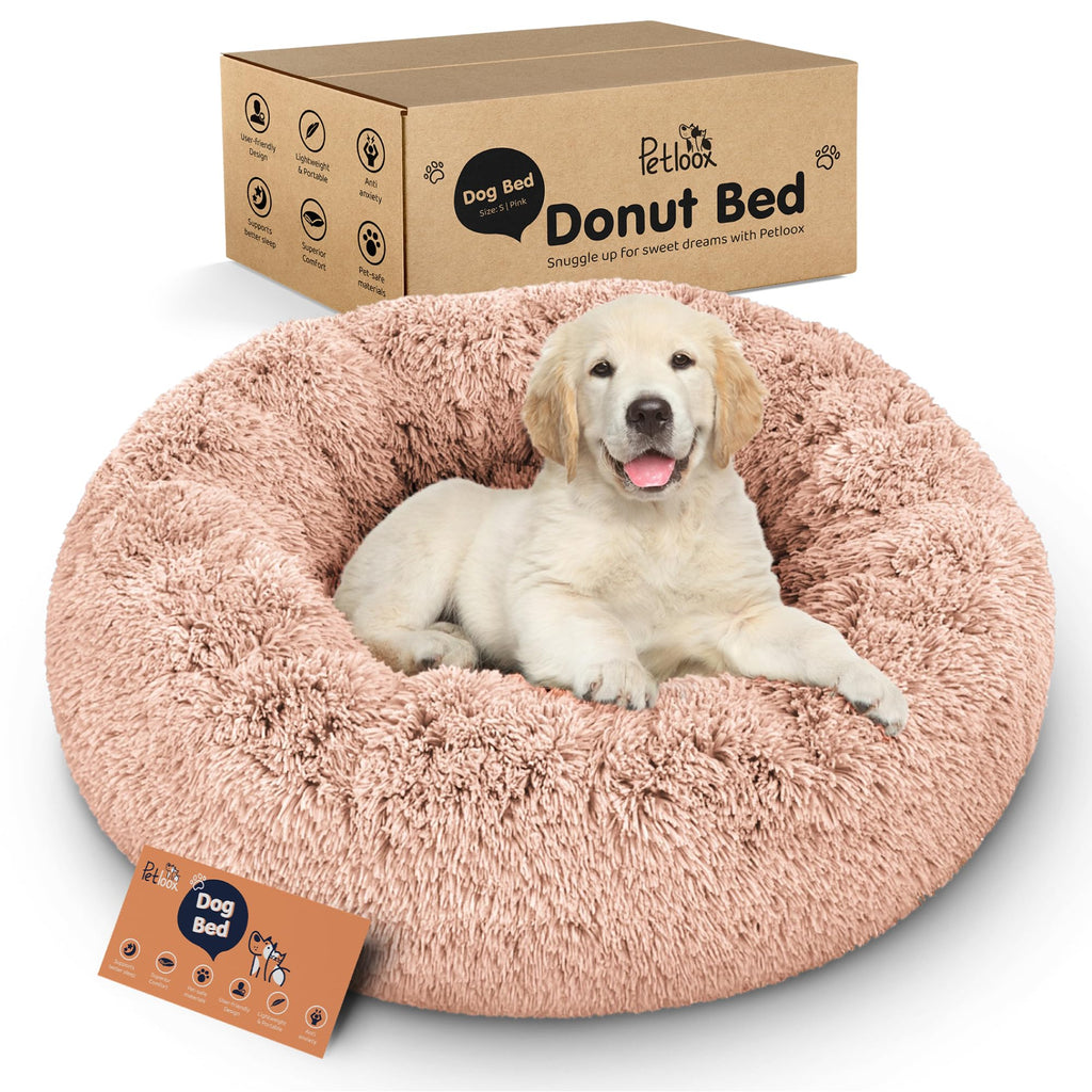 Petloox Donut Dog Bed - Premium Comfort for Anxiety Relief - Fluffy & Calming Design with Ultra-Plush Support | Cozy Round Dog Bed with Super Soft