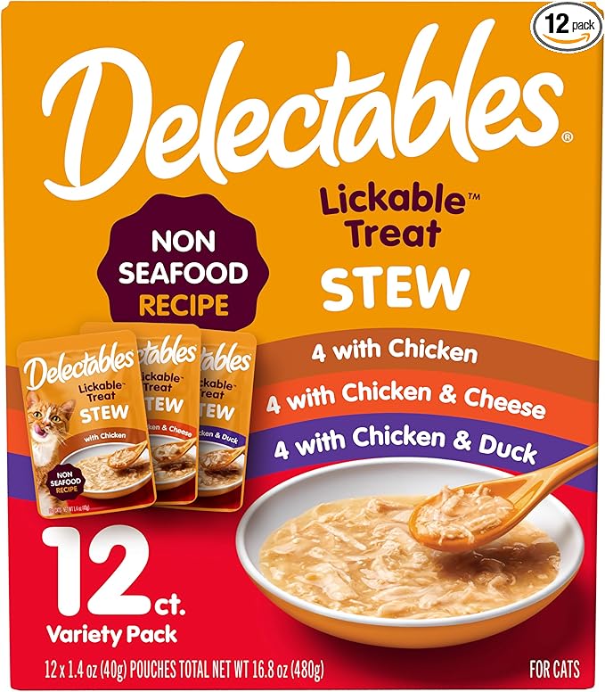 Delectables Non-Seafood Stew Lickable Wet Cat Treats, Variety Pack, 1.4 Ounce (Pack of 12)
