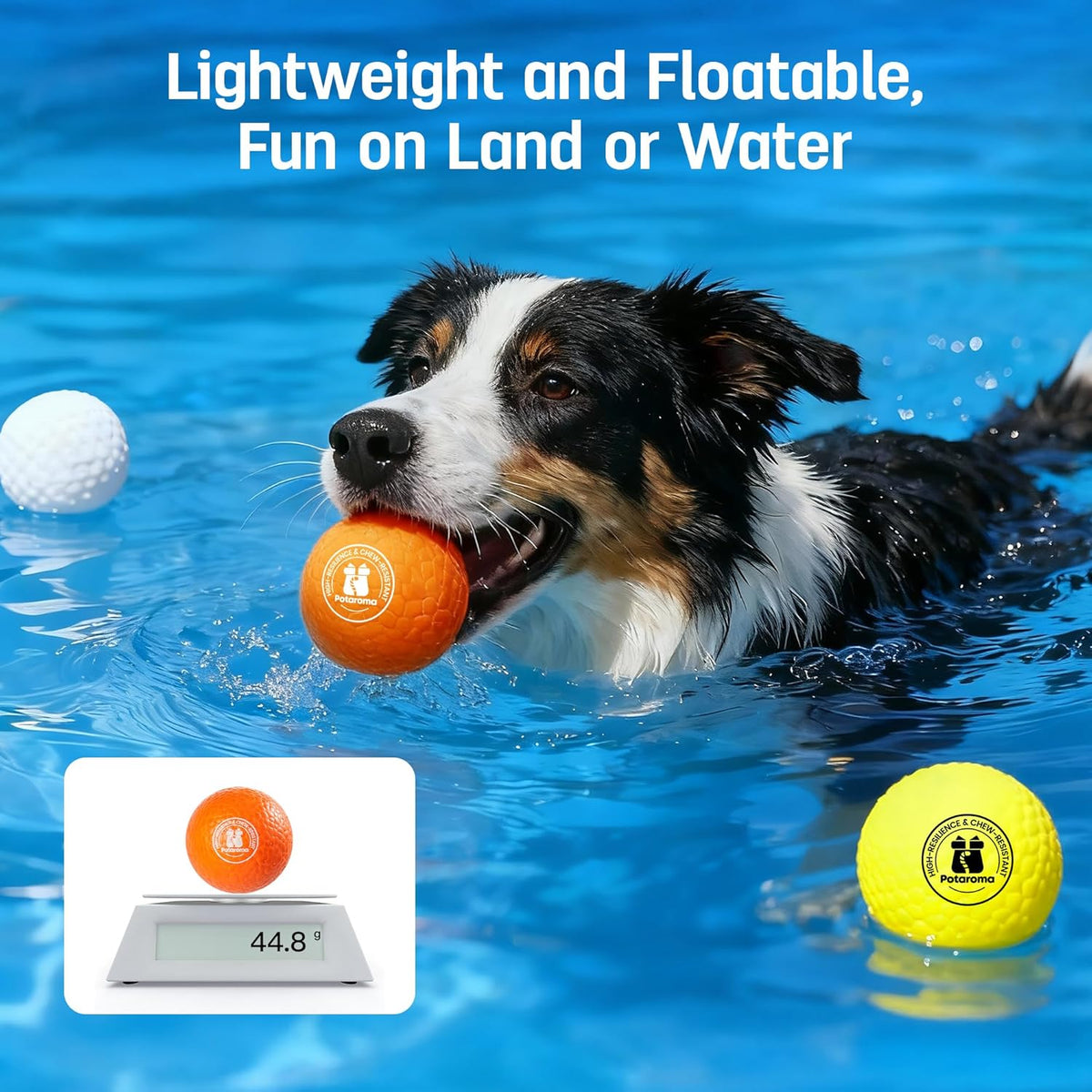 Potaroma Dog Toy Balls – 3 Pack E-TPU Bouncy Pet Fetch Balls Floating Water Pool Toy for Chewers Small & Large Dogs, Indoor & Outdoor 2.8 Inch