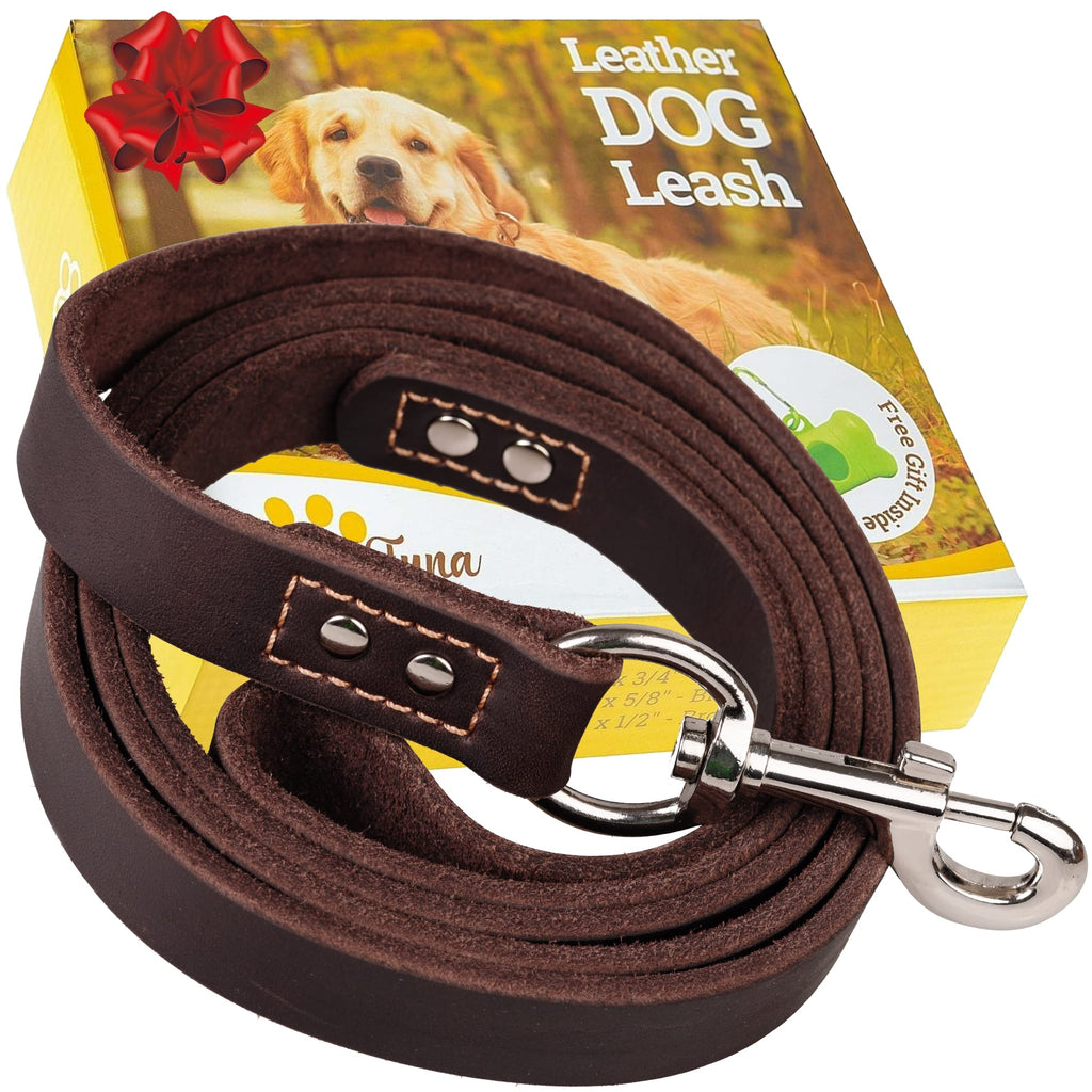 ADITYNA Leather Dog Leash 6 ft x 3/4 inch - Soft, Strong, Heavy Duty for Large & Medium Breeds - Dog Lead for Walking, Training, Hiking and Running