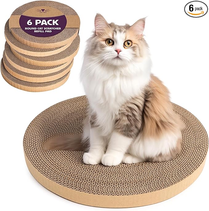 6pcs Cat Scratch Pad, Cat Scratcher Cardboard & Cat Scratching Pads - Round Cat Scratcher Refill, 10 Inch Diameter 7/8 Inch Thick cat scratchers for