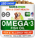 BARK&SPARK Omega 3 for Dogs and Cats-180 Fish Oil Treats for Dogs & Cats Shedding, Skin Allergy, Itch Relief, Hot Spots Treatment-Joint Health-Skin