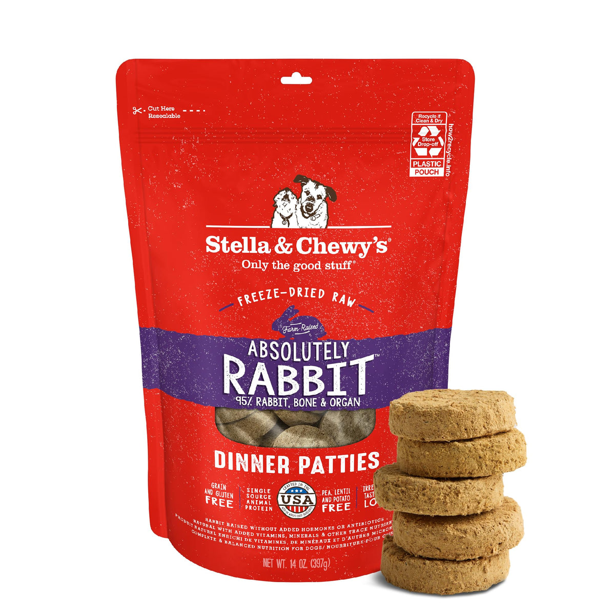 Stella & Chewy's Freeze-Dried Raw Dinner Patties - Absolutely Rabbit Recipe - High Protein Grain-Free Puppy & Dog Food - Perfect For Picky Eaters