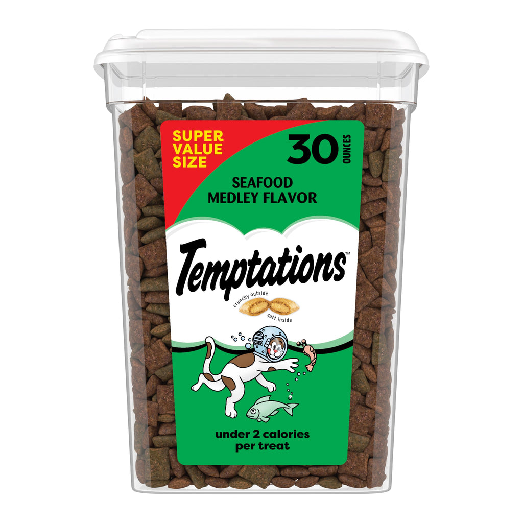 Temptations Cat Treats, Classic Crunchy and Soft Cat Treats, Seafood Medley Flavor, 30 oz. Tub