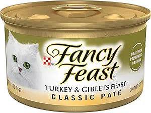 Purina Fancy Feast Pate Turkey and Giblets Feast Classic Grain Free Wet Cat Food Pate - (Pack of 24) 3 oz. Cans