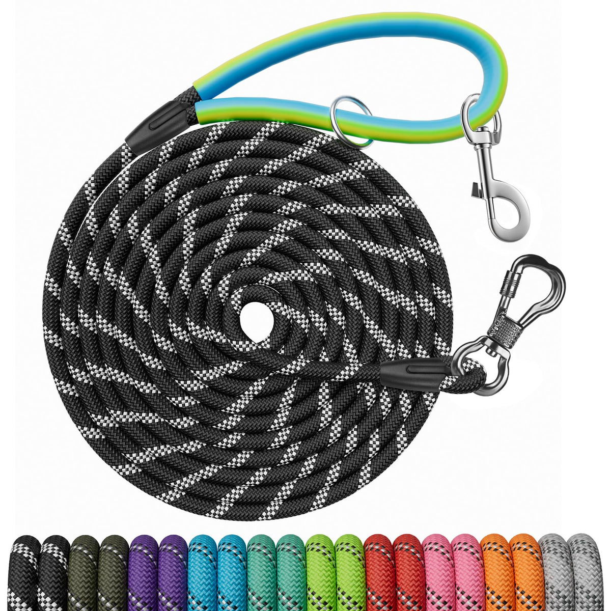 NTR 30 FT Dog Leash, Obedience Recall Training Agility Lead, with 2 Swivel Hooks, Reflective Threads and Soft Handle, Puppy Leash for Walking