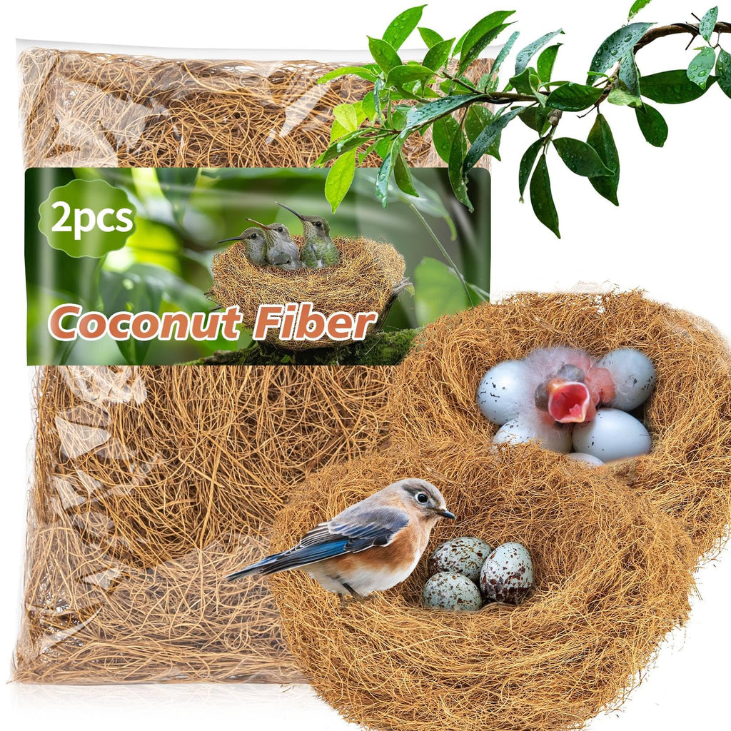 Sukh 2PCS Coconut Fiber for Bird Nest - Canary Nesting Material Coconut Bird Nest Finch Coconut Fiber Loose Bedding Substrate for Laying Eggs,Resting