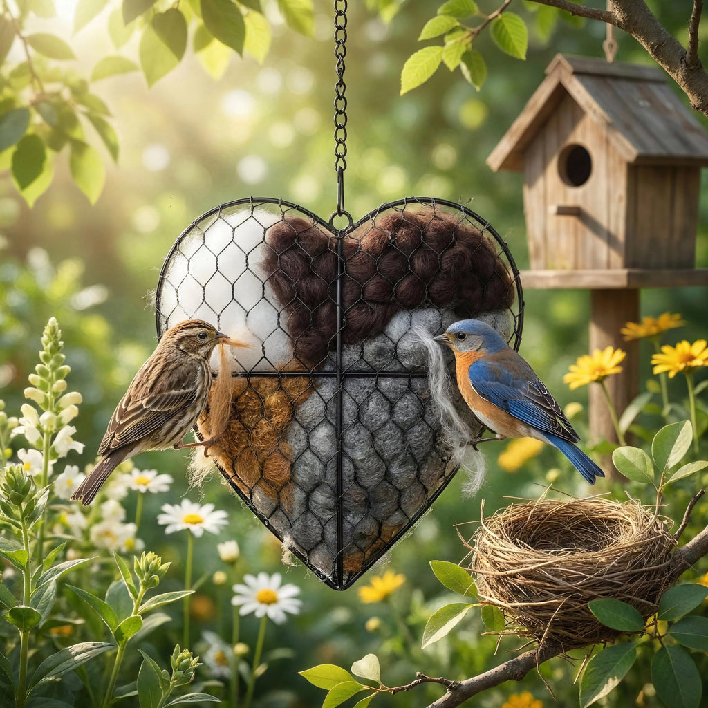 Handmade Fiber Bird Nesting Heart, Nesting Material for Wild Bird, Refillable Nesting Accessories, Hummingbird Nest/House, Outdoor Garden Decortion