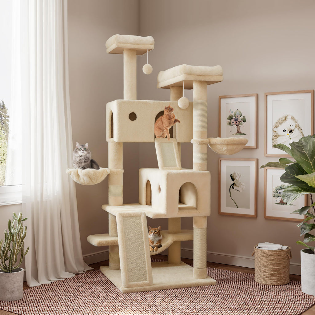 SHA CERLIN 65in Larger Cat Tree Tower Condo for Indoor Kitties/Multi-Level Furniture Activity Center with Wide Base/Cozy Plush Cat