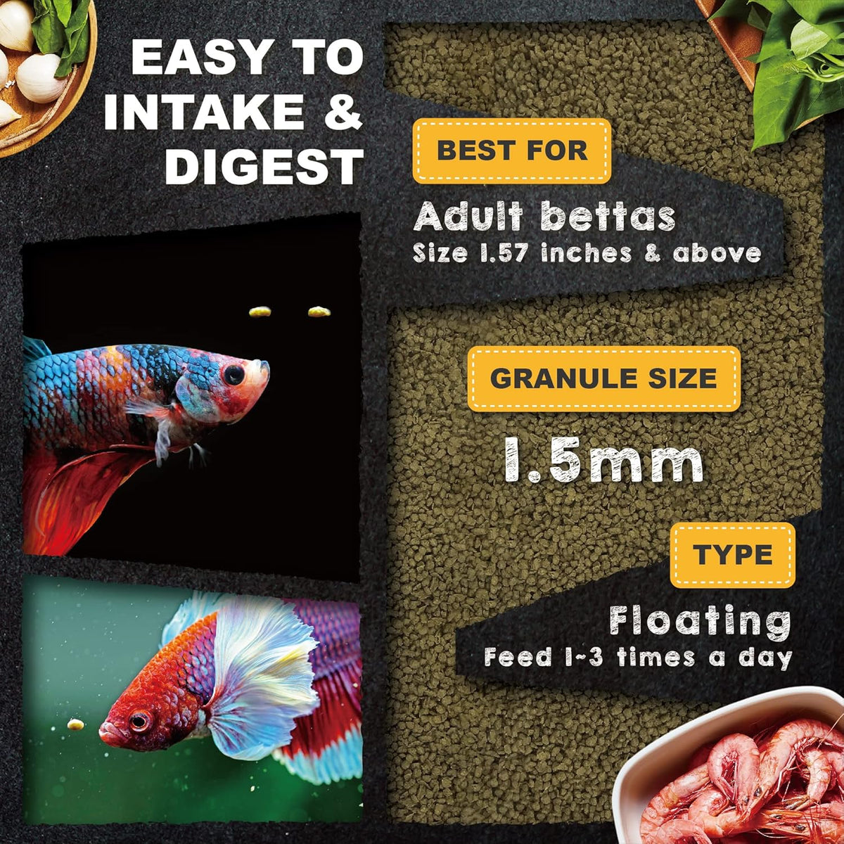 Ultra Fresh Betta Fish Food, Pro Shrimp Patties, 50% Sword Prawns + Akiami Paste Shrimps, All Natural Protein, Rich in Calcium, for Betta's Healthy