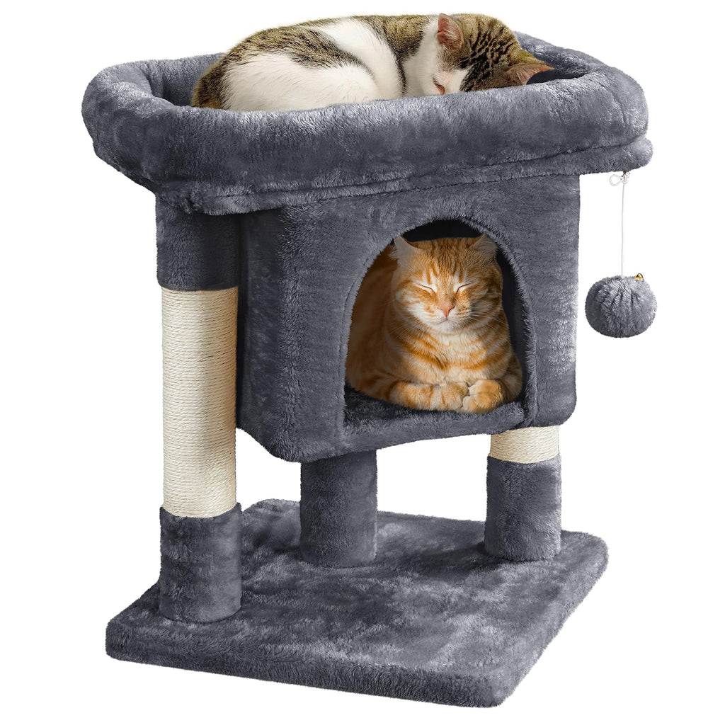 Yaheetech 23.5in Cat Tree – Sturdy & Stable, Space-Saving 3-Level Cat Tower with Plush Perch, Condo, Sisal Scratching Posts & Dangling Ball, Perfect