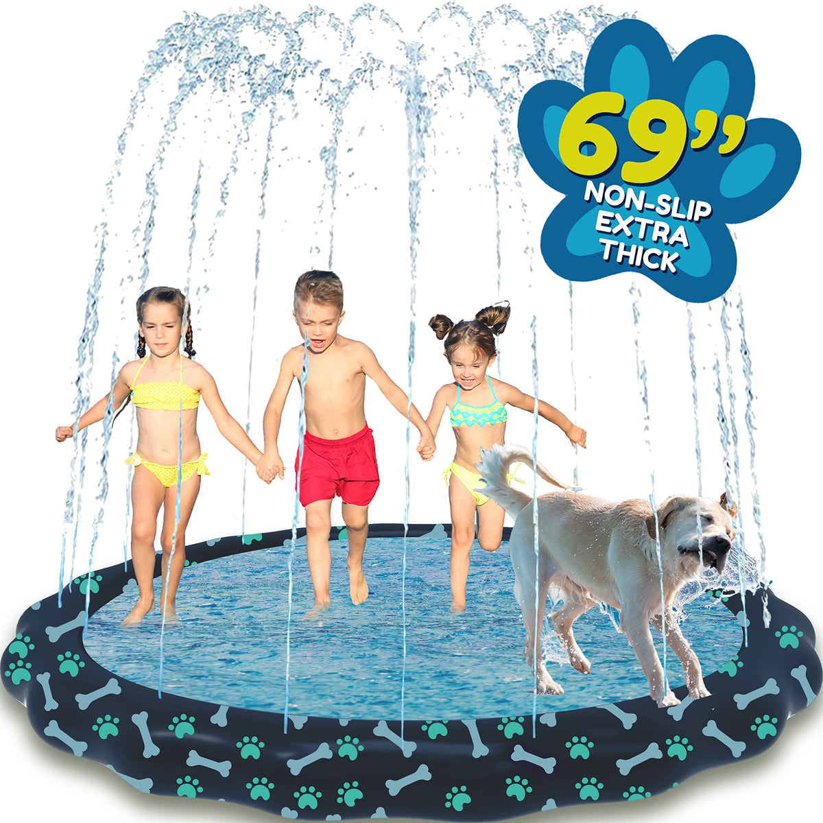 SplashEZ Non Slip Splash Pad for Kids & Dogs, 69’’ Extra Large Splash Pad Sprinkler for Kids, Dog Water Summer Toys - Great Outdoor Toys for Toddlers