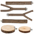 6 PCS Bird Perch Set, Natural Birch Wood Straight & Forked Perches with Platforms for Parakeets, Cockatiels, Conures, Lovebirds - Cage Accessories