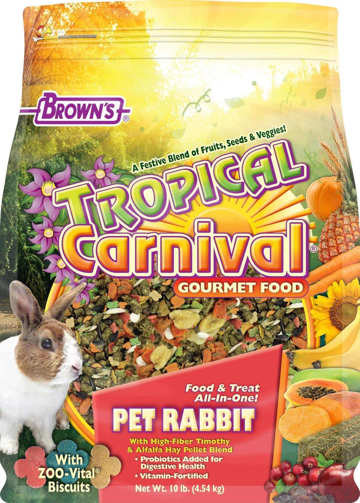 F.M. Brown's Tropical Carnival, Gourmet Pet Rabbit Food with High-Fiber Timothy and Alfalfa Hay Pellets, Probiotics for Digestive Health