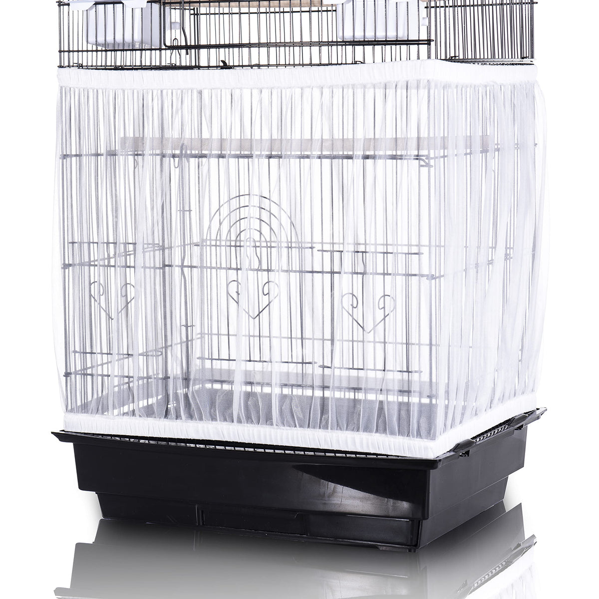 Tamu style Bird Cage Seed Catcher, Large, Stretchy Form Fitting Mesh Skirt Cover for Parrot Enclosures, Light and Breathable Fabric, Prevent Scatter